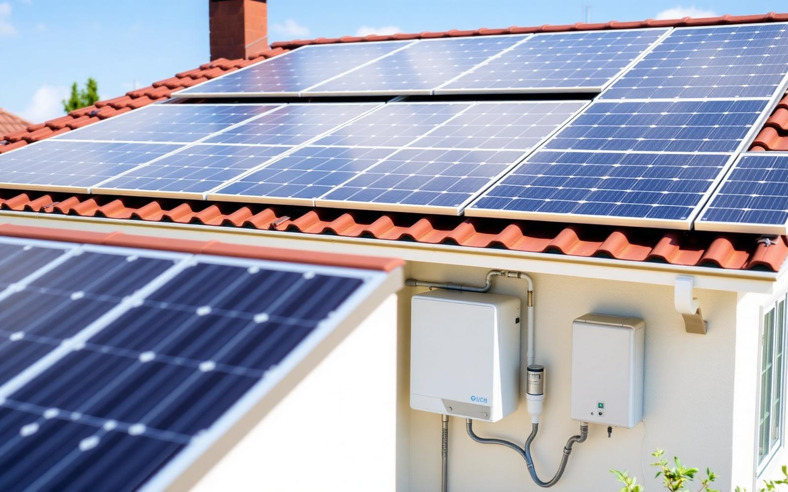 Panneaux photovoltaïques et onduleur sur une maison